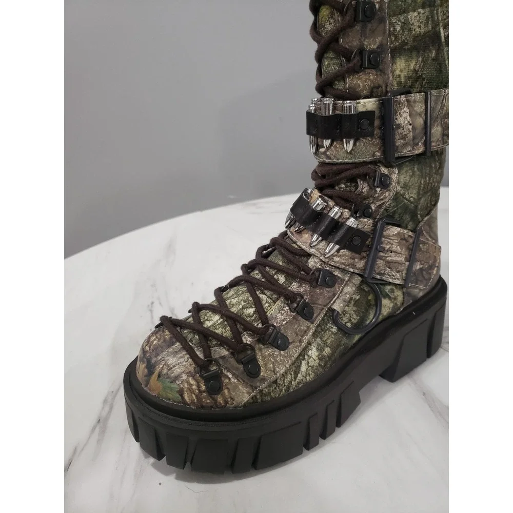 SZ 7 Dolls Kill Critic Knee High Hiker Camo BULLET Buckle Combat Boots REALTREE